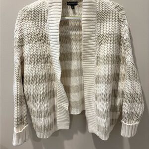 Express Women's Knit Cardigan in Cream and Gray